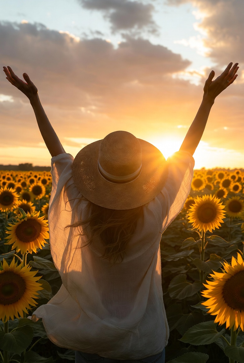 Individual Photo: Woman in Sunflower field with arms up